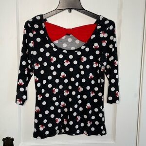 DISNEY PARKS | Bow Back Minnie Mouse Polka Dot 3/4 Sleeve Shirt Top